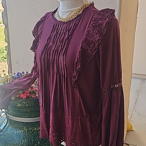 Knox Rose pullover bohemian style long sleeve top with lace size medium - Picture 3 of 12